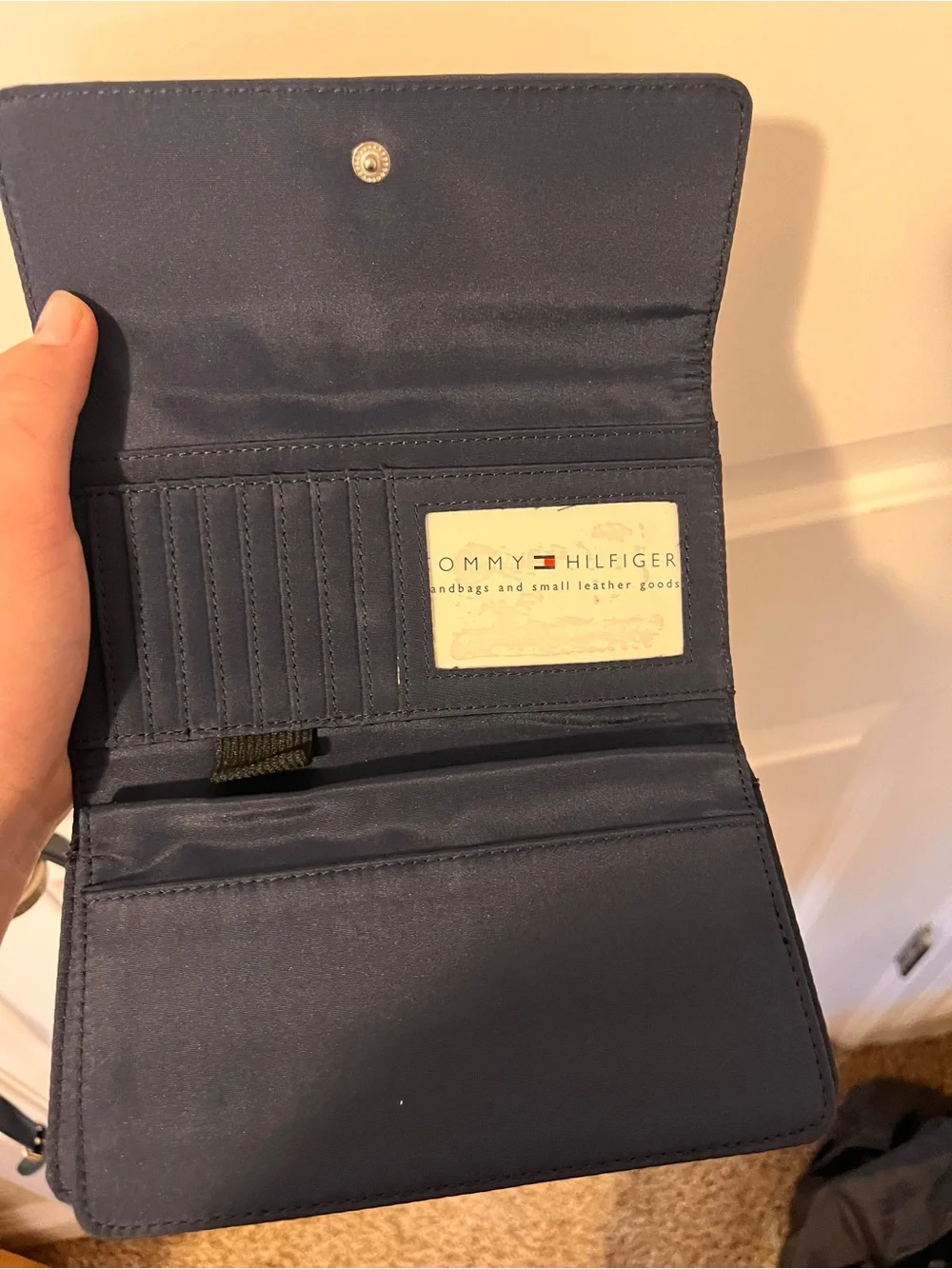 Tommy Hilfiger Navy and Dark Blue Striped Messenger Bag with clutch wallet